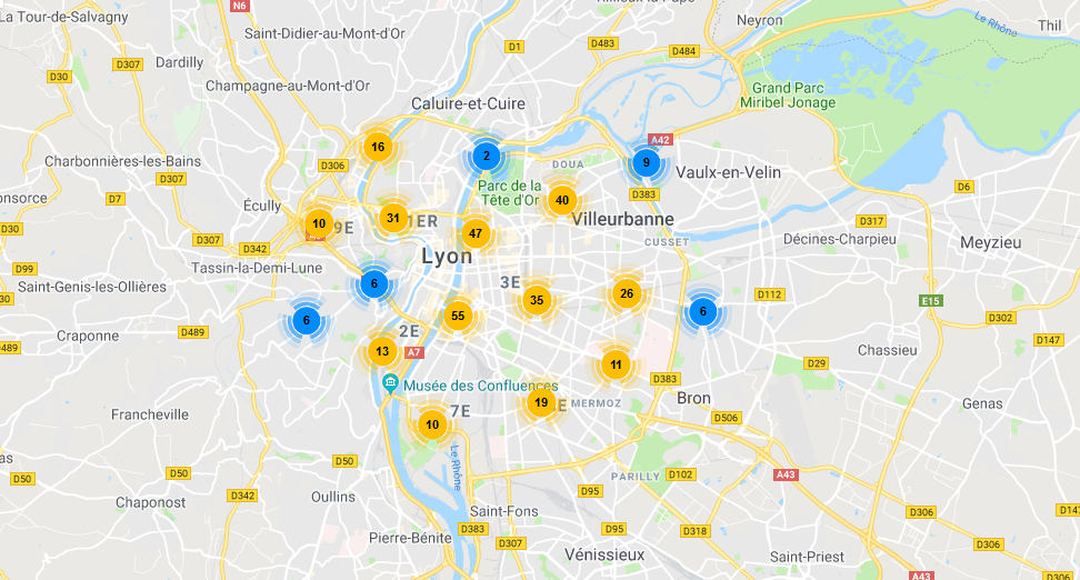 screenshot d'une carte des stations de vélo'v de lyon