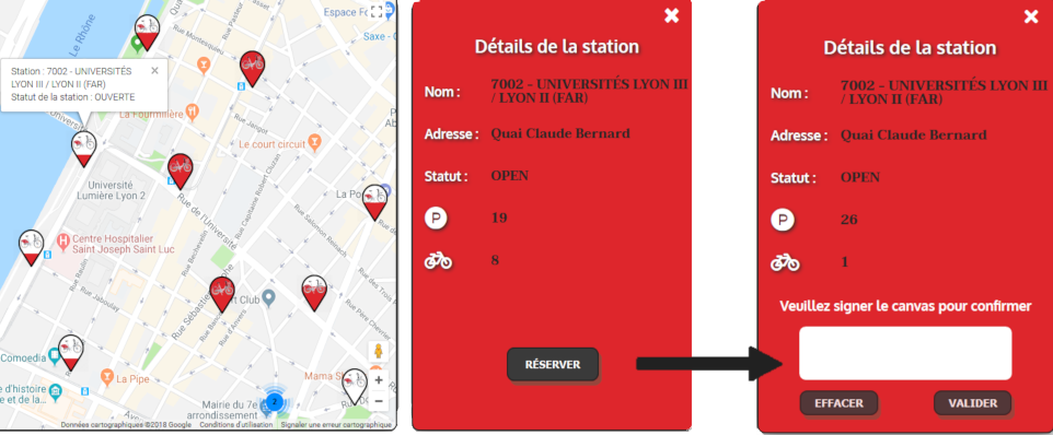 screenshot d'une carte des stations de vélo'v de lyon